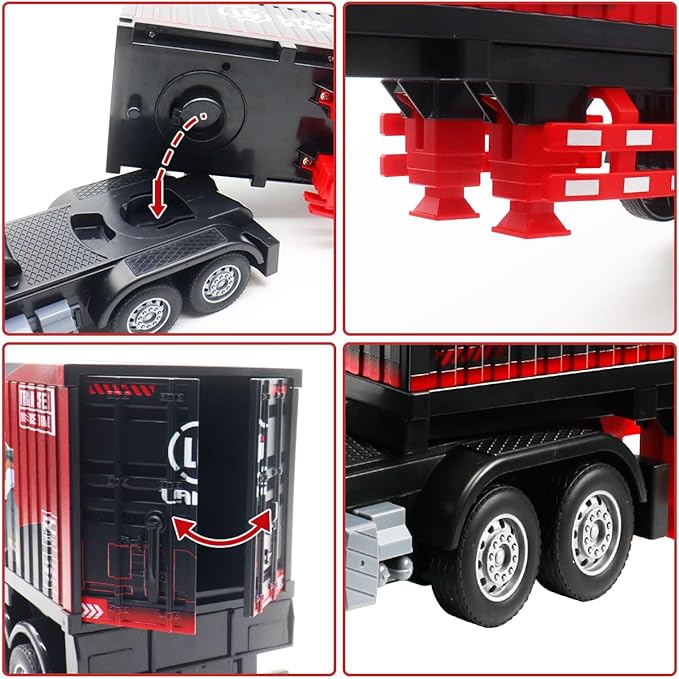 RC Semi Truck 23.6 Inch Remote Control Semi Truck and Trailer Toy Semi Truck Toy 2.4Ghz with Sound and Lights Container 1/24 RC Construction Vehicles Toy for Kids &amp Boys
