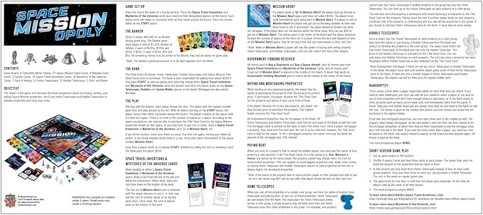 MasterPieces Space Mission Opoly Board Game - Fun Opoly Board Games for Adults &amp Kids - Includes Space Tokens &amp Cards - Ages 8+