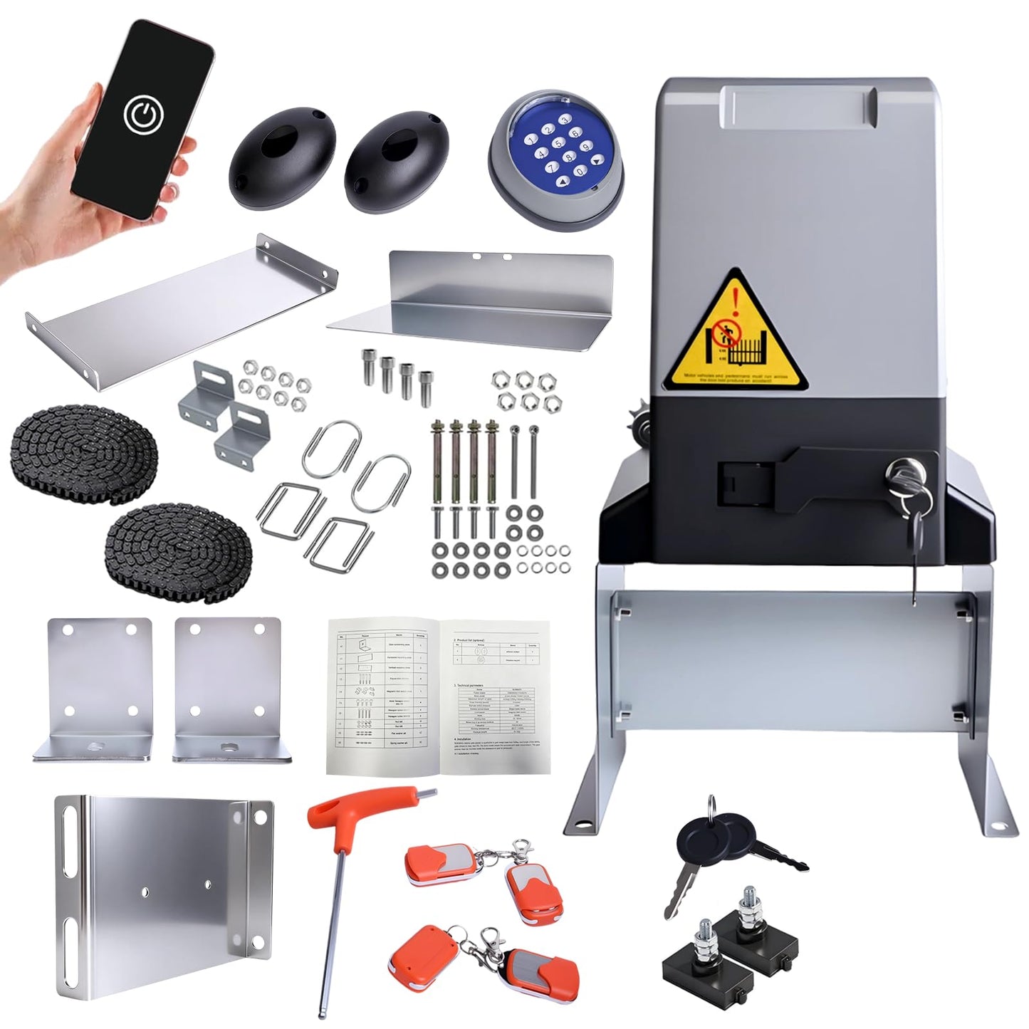 Sliding Gate Opener, 4400lbs Automatic Sliding gate Opener with 4 Remote Control & App Control, 750W Electronic Gate Motor for up to 40ft Sliding Gate with Wireless Keyboard