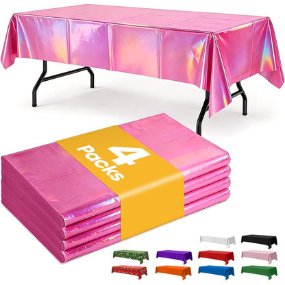 Niuara Iridescent Pink Plastic Table Cloth - 4 Pack 54" × 108" Rectangle Disposable Tablecloths for 6FT Tables, Table Cover for Party, Holiday & Gathering Use