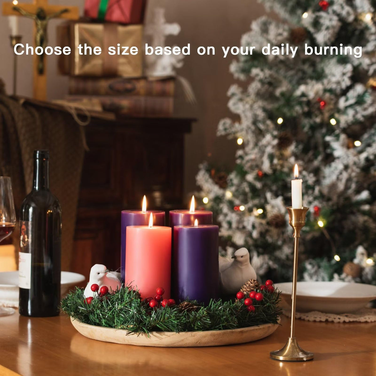 MOZEAL 3" x 6" Hand-Poured, Unscented Advent Pillar Candles. Each Candle Offers Approx 115 Hours of Clean, Long-Lasting Burn time.Dripless Advent Candles Set of 4 is Ideal for Advent Wreath