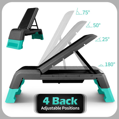 leikefitness Exercise Step Platform, Multifunctional Aerobic Deck with Cord and Adjustable Dumbbell & Weight Bench, Fitness Equipment for Workout Home Gym, GM5821 (Black)