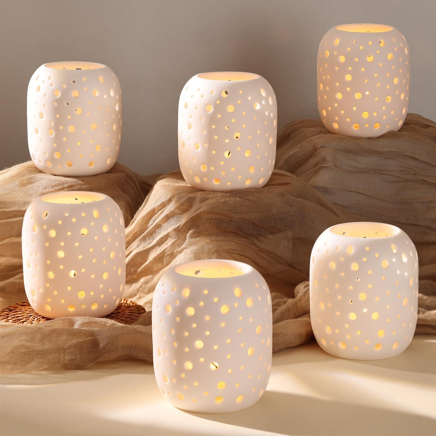 HAVITI 6 Pcs Votive Candle Holder, Tealight Candle Holders, Ceramic Tea Light Candle Holders for Wedding Centerpieces Dinner Party Table Decor