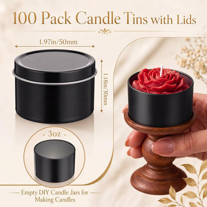 Suclain 100 Pack Black Candle Jars for Making Candles Bulk, 3oz Mini Empty Candle Tins with Lids Heatproof Tinplate Metal Candles Containers for DIY Making, Arts & Crafts, Sample Storage, Party Gifts