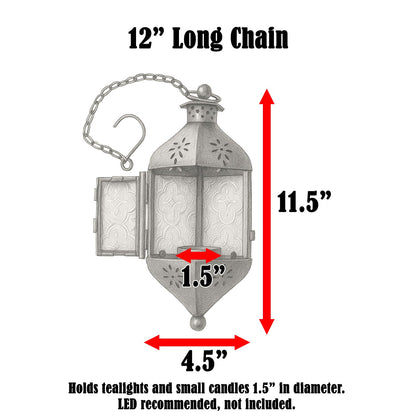 Vela Lanterns Hanging Moroccan Lamp - Exotic Decorative Patio & Porch Decor, Indoor Outdoor Tea Light Candle Lantern Holder with Chain (11" Medium, Gold)