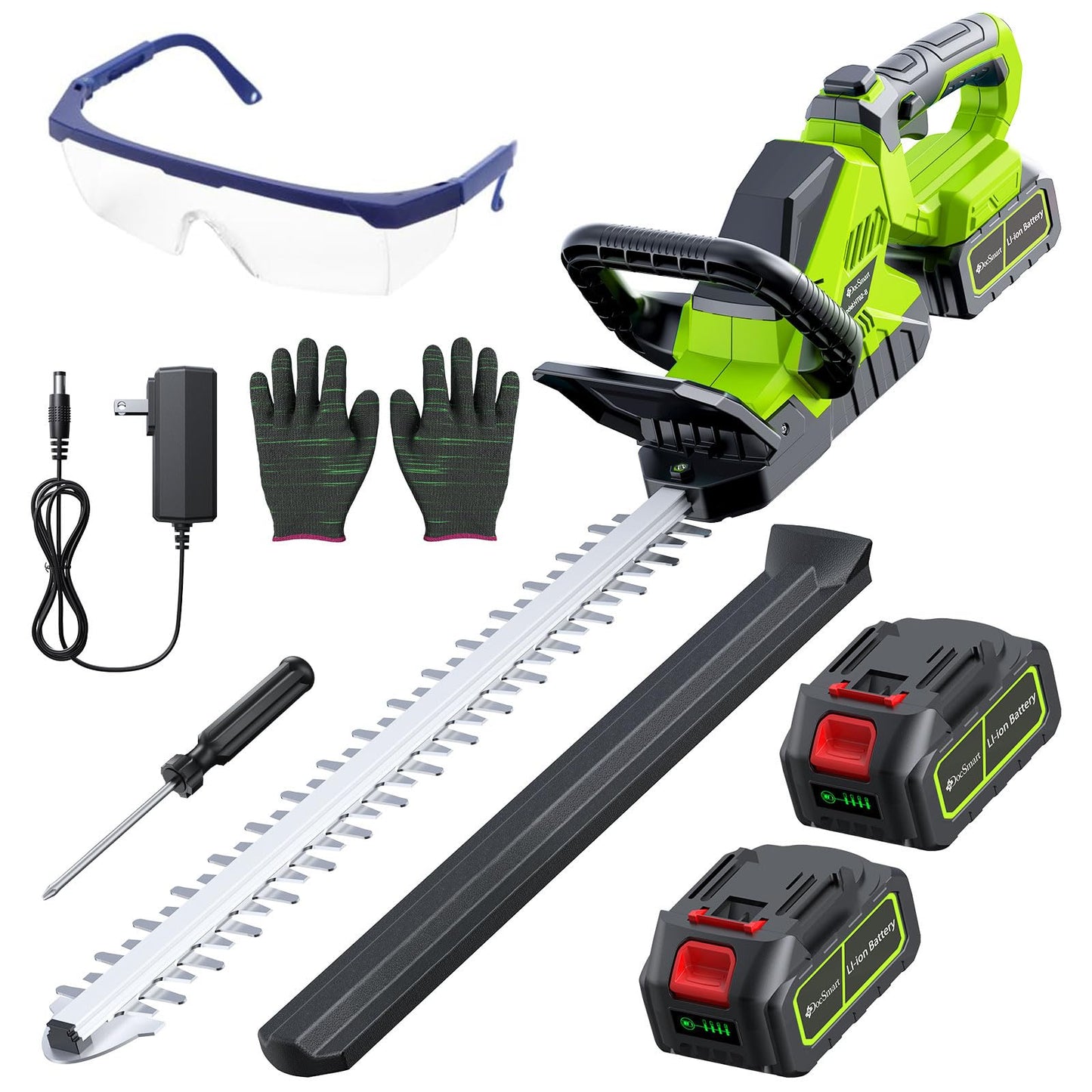 20'' Hedge Trimmers Cordless with 2pcs 4000mAh Battery, Brushless Electric Bush Clipper with Rechargeable Batteries, 3000RPM 180° Rotatable Head, 2/3'' Blade Gap Green,Gifts for Father’s Day