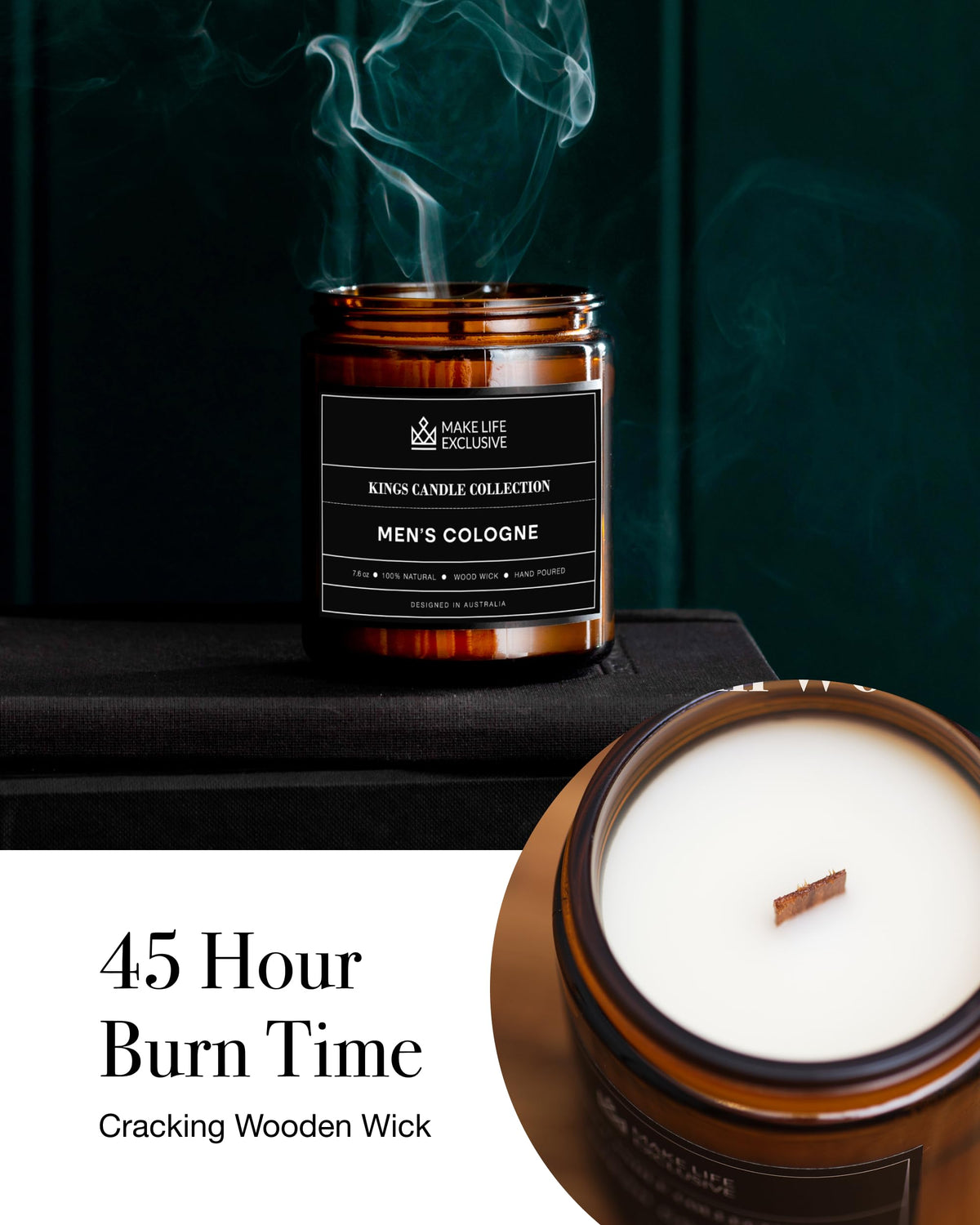 Scented Candles for Men | Men's Cologne, Amber Sandalwood Scent | Wooden Wick, Long Lasting, Masculine Scents | Natural Soy Jar Candle for Home, Bacehlor Pad Decor | The Perfect Mens Gift