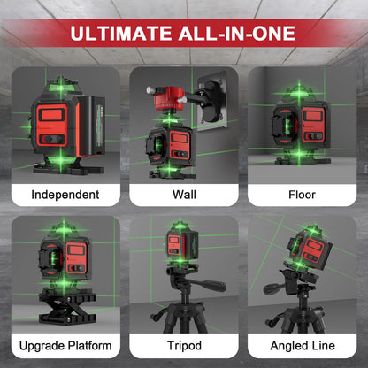 Laser Level, 4D 16 Lines 4x360°Self-Leveling Green Beam with Tripod & Remote, Cross Line Construction Tool for Flooring, Renovation and Home Projects