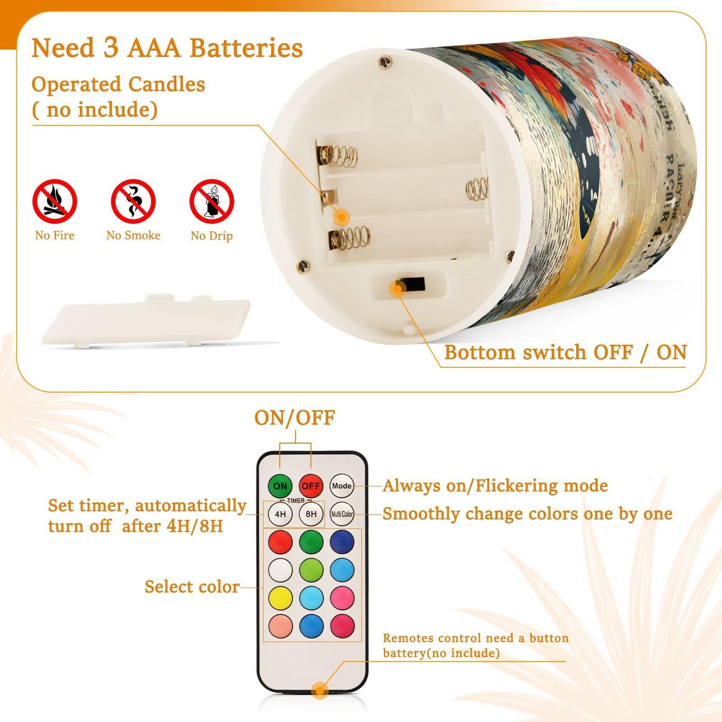 ALAZA Handwriting Butterfly Flameless Candles, LED Pillar Candles with Remote Timer, Battery Operated Candles Set of 2