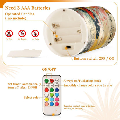 ALAZA Handwriting Butterfly Flameless Candles, LED Pillar Candles with Remote Timer, Battery Operated Candles Set of 2