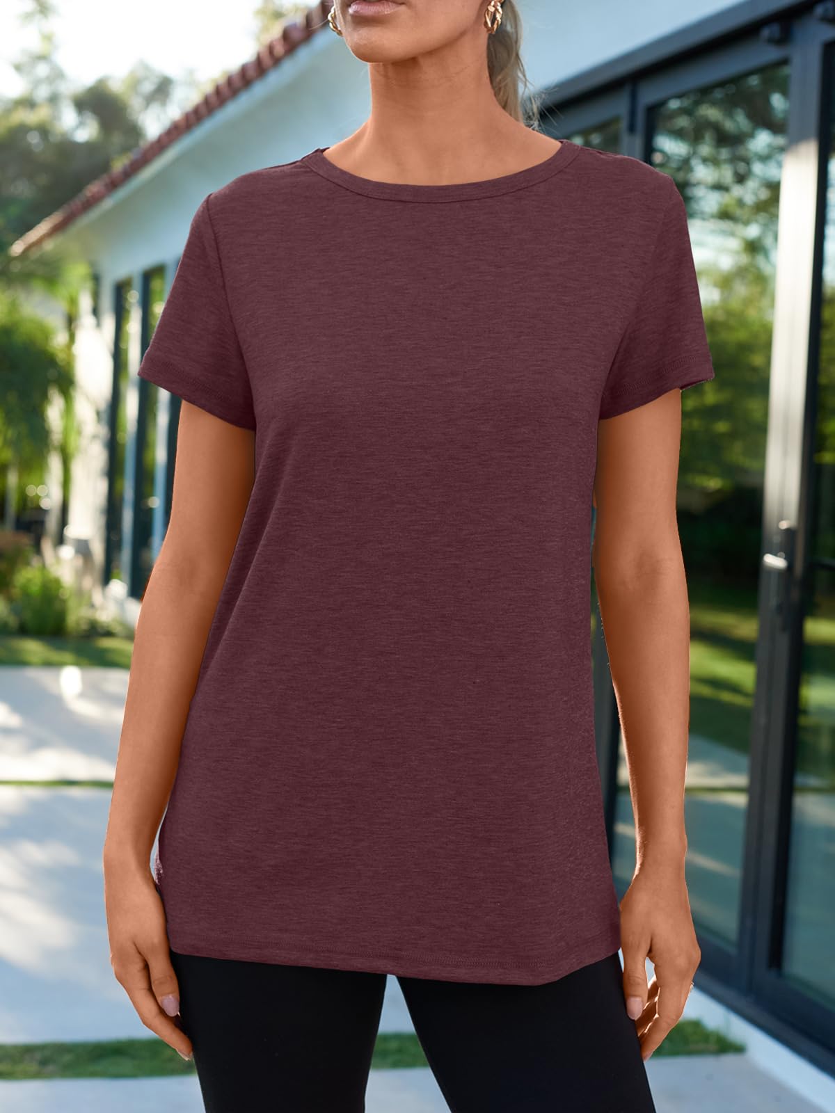 AUTOMET Summer Tops Women Spring Short Sleeve Shirts Beach Vacation Outfits Plus Size Workout Tshirts Casual Clothes 2025 02winered S