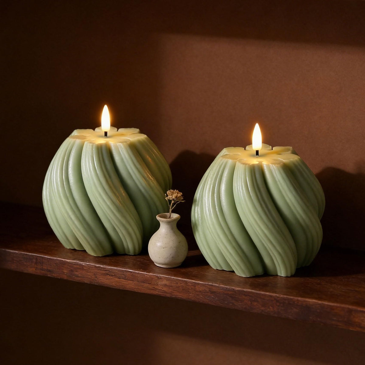 Girimax Sage Green Swirl Flameless Candles with Remote, Flickering LED Wax Candle Aesthetic Home Shelf Decor 1 Pack
