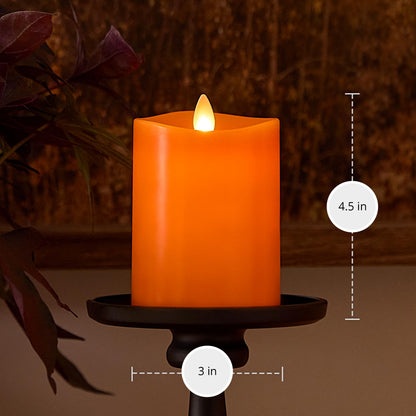 Luminara Flickering Flameless LED Candle, Battery Operated with Timer Function, Russet Orange Pillar 3"x 4.5" Inch, Real Wax Unscented Fall Home Indoor Decor, Remote Ready (Sold Separately),Melted Top