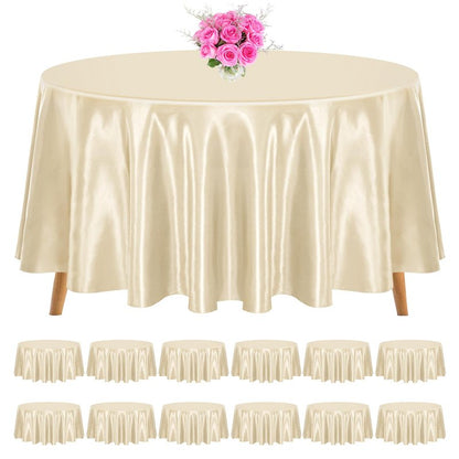 REWOMC 12 Pack 90 Inch Round Tablecloth, Champagne Satin Fabric, Wrinkle & Stain Resistant, Perfect for Weddings & Banquets
