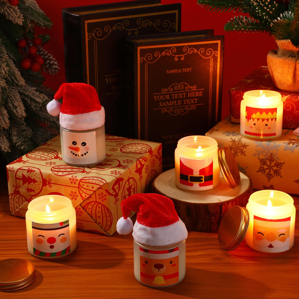 Conelist 48 Pack Christmas Scented Candles Jar Set Include 24 Pcs 7oz Soy Wax Aromatherapy Candles and 24 Pcs Mini Santa Hat Holiday Party Favor Gift Bulk for Women Men Adult Coworker