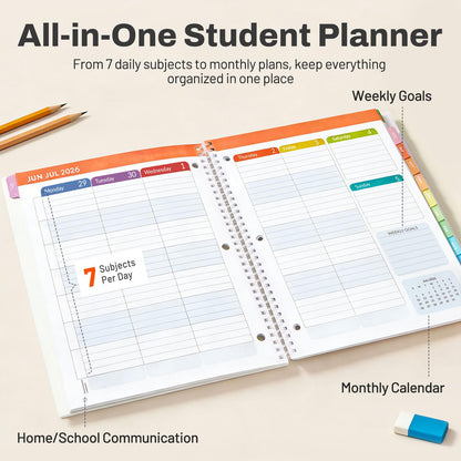 Student Planner 2026-2027, SUNEE Academic Weekly & Monthly Plan Book, Jul. 2026 - Jun. 2027, 8.5"×11" School Planner, Lesson Plan Book with Week's Goals, Bookmark, Monthly Tabs, 3-Hole Punched, Blue