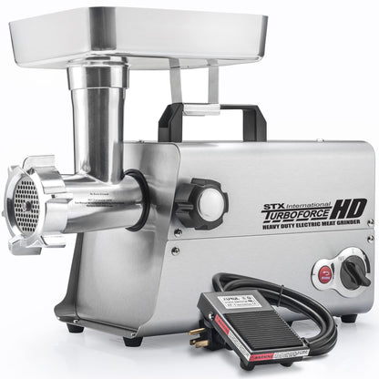 STX International Turboforce HD (Heavy Duty) 3500 Series 6-in-1 Electric Meat Grinder | Sausage Stuffer | Kubbe Maker | Foot Pedal | 5 Grinding Plates | Stainless Steel Blades & More Included