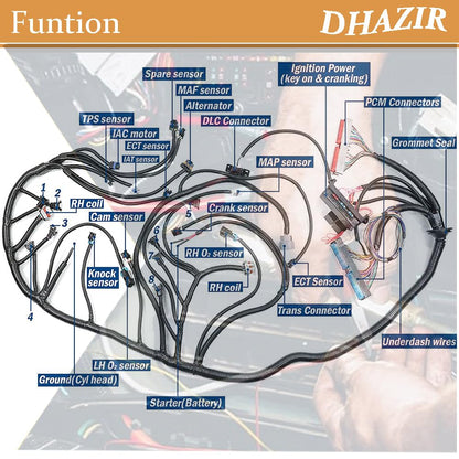 4L60E DBC Engine Wiring Harness Standalone Stand Alone fit for 1997-2006 GM LS1 4.8 5.3 6.0 L Vortec Engine Drive by Cable Throttle Body