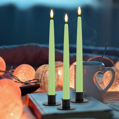 CVHOMEDECO. Flameless Taper Candles with 10-Key Remote, Battery Operated Led Flickering 3D Wick Window Candles Real Wax Finished Home Christmas Party Decor 0.78 x 11 Inch, Pack of 3, Light Green