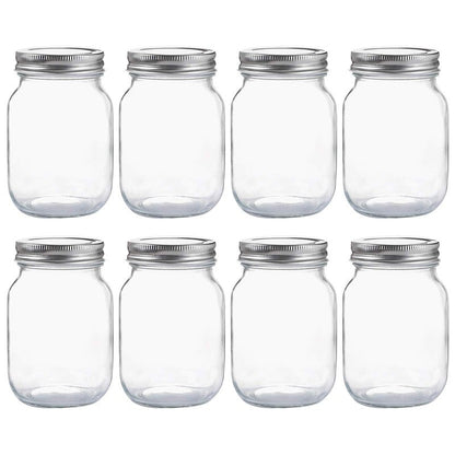 YINGERHUAN Glass Regular Mouth Mason Jars, 16 oz Clear Glass Jars with Silver Metal Lids for Sealing, Canning Jars for Food Storage, Overnight Oats, Dry Food, Snacks, Candies, DIY Projects (8PACK)