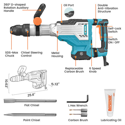 Berserker 25-Pound SDS-Max Demolition Jack Hammer with SDS Max Ground Rod Driver for 5/8 Inch & 3/4 Inch Ground Rods