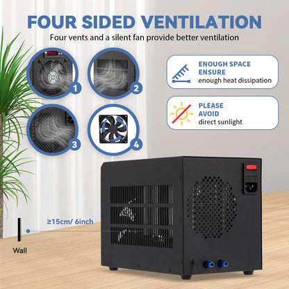 Poafamx 16Gal (60L) Aquarium Chiller, Small Water Chiller with Electronic Cooling, Quiet Fish Tank Cooler for Axolotl, Fish, Shrimp with Pump and Pipe 110V
