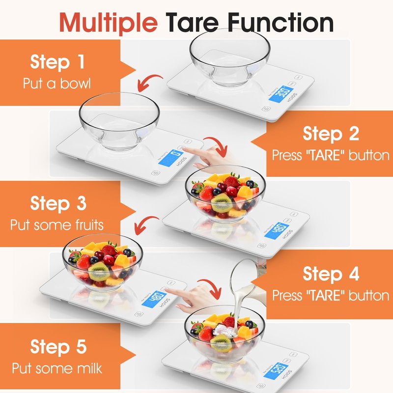 KOIOS Kitchen Scale, 33lb/15kg Digital Food Scales Weight in Grams and Ounces for Cooking Baking, 1g/0.1oz Precise Graduation, Batteries and Type-C Charging, Tare Function, LCD Display, White
