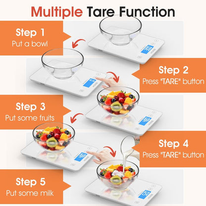 KOIOS Kitchen Scale, 33lb/15kg Digital Food Scales Weight in Grams and Ounces for Cooking Baking, 1g/0.1oz Precise Graduation, Batteries and Type-C Charging, Tare Function, LCD Display, White
