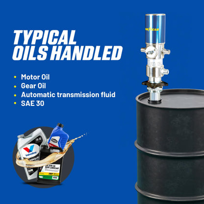 Goodyear Oil Transfer Pump Air Operated Pneumatic 3.1GPM / 12LPM PRO Heavy Duty Double Action 3:1 Fast High Flow Rate for SAE130 Oils/Fluids (NOT for Gasoline or Diesel)