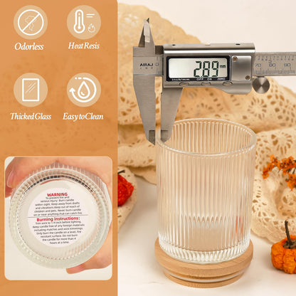 CONNOO 16 Pack 7 OZ Thick Ribbed Glass Candle Jars for Making Candles with Airtight Bamboo Lids, Wicks & Stickers, for DIY Candle Making, Bulk Orders, Gifts & Home Décor, Clear