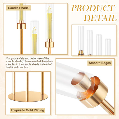 Suclain 10 Set 3 Arm Candelabra Centerpiece 33.8 Inch Candle Holder Gold Candelabra Metal Floor Pillar Candlesticks for Tables Wedding Home Party Decoration
