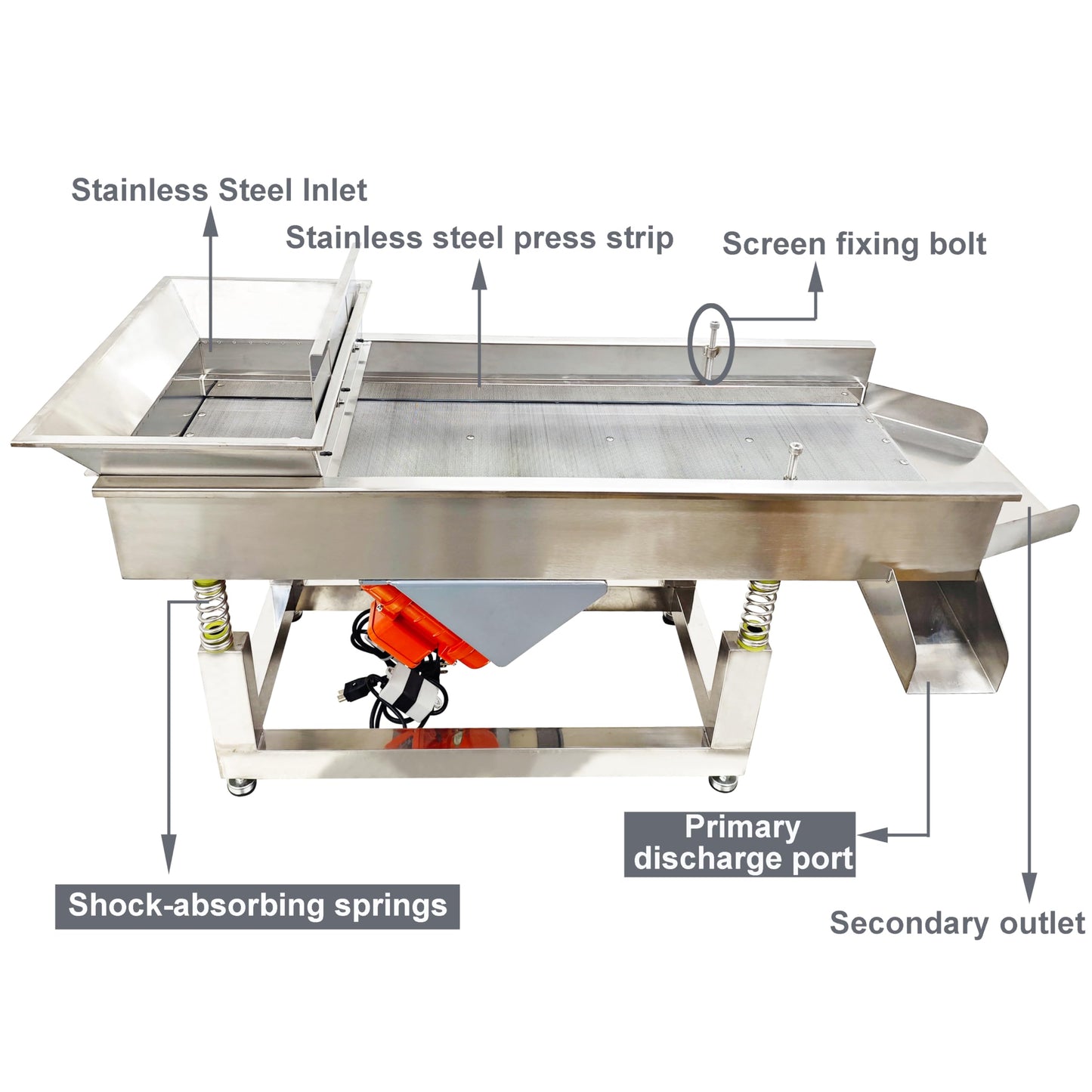 TECHTONGDA Straight Vibrating Sieve Screen Shaker Electric Linear Sifter Machine Stainless Steel One Layer Two Motor 4mm Round Hole Screen Size 40 * 13.8inch