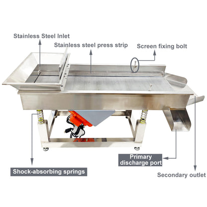 TECHTONGDA Straight Vibrating Sieve Screen Shaker Electric Linear Sifter Machine Stainless Steel One Layer Two Motor 3mm Round Hole Screen Size 40 * 13.8inch