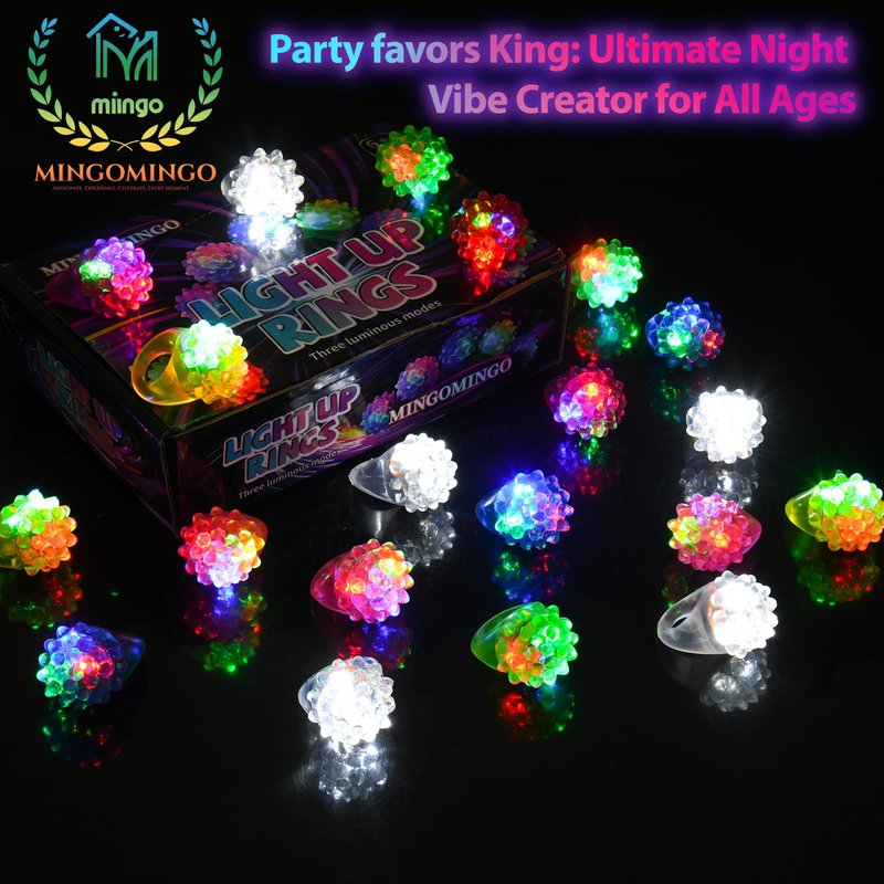 MINGOMINGO 25 Pack LED Light Up Rings & Glow Rings – Bachelorette Party Favors, Bridal Shower Favors, Graduation Favors Bulk, Classroom Prizes, 3-Mode Flashing