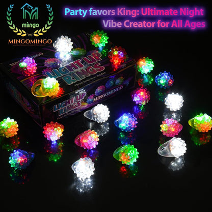 MINGOMINGO 25 Pack LED Light Up Rings & Glow Rings – Bachelorette Party Favors, Bridal Shower Favors, Graduation Favors Bulk, Classroom Prizes, 3-Mode Flashing