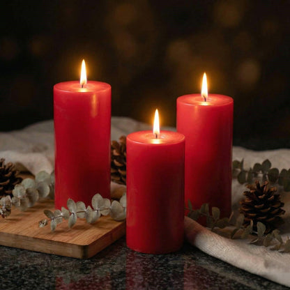 Richland Set of 3 Red Pillar Candles 3" x 6" Unscented for Weddings Christmas Home Holidays Relaxation Spa Church