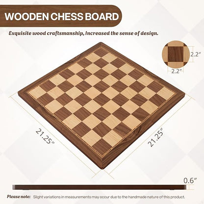 Peradix Large Wood Chess Board 21.25 Inches Professional Tournament Chessboard No Pieces 2.2 Squares Deluxe Chess Carrying Bag Walnut Family Board Game for Kids and Adults Gift Packages