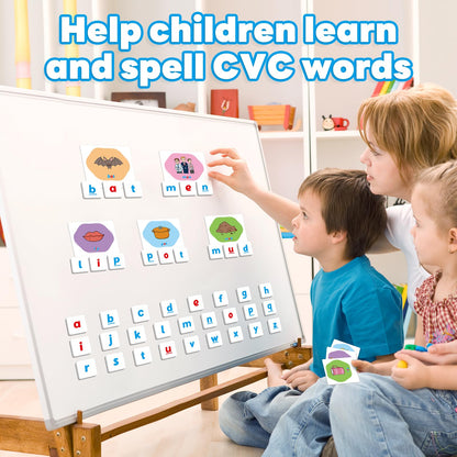 Kasfalci CVC Word Games,Magnetic Letters & Flash Cards,Phonics Games,Alphabet Learning Toys, Refrigerator Fridge ABC Magnets for Kids,Speech Therapy Toys for Toddler,Spelling for Preschool Classroom