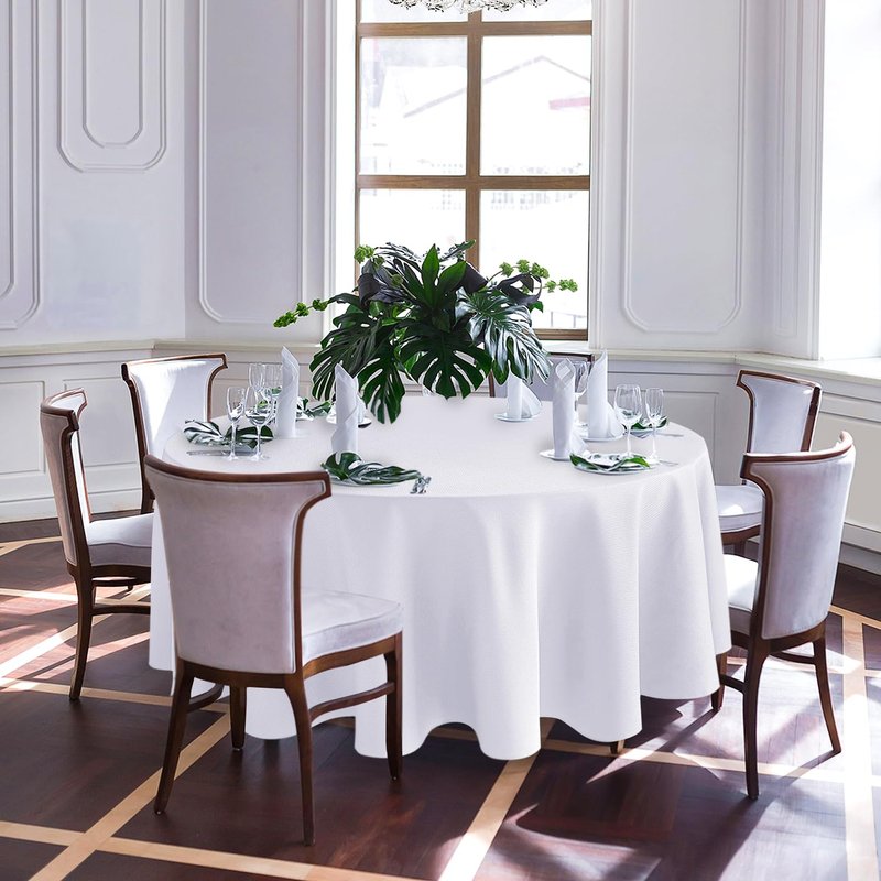Biscaynebay Textured Fabric Round Tablecloths 108", White Water Resistant Table Cloth Circle Folding Table Covers Linen for Dining, Kitchen, Wedding and Parties etc. Machine Washable