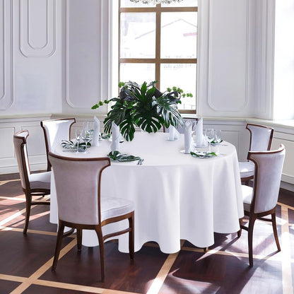 Biscaynebay Textured Fabric Round Tablecloths 108", White Water Resistant Table Cloth Circle Folding Table Covers Linen for Dining, Kitchen, Wedding and Parties etc. Machine Washable