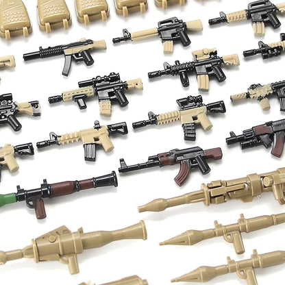 Military Weapons Pack with Shipping Cargo Container Army Equipment Helmet Armor 325Pcs Various of Military Accessories Building Block Toy Compatible with Major Brands Soldier Figures (Desert Tan)
