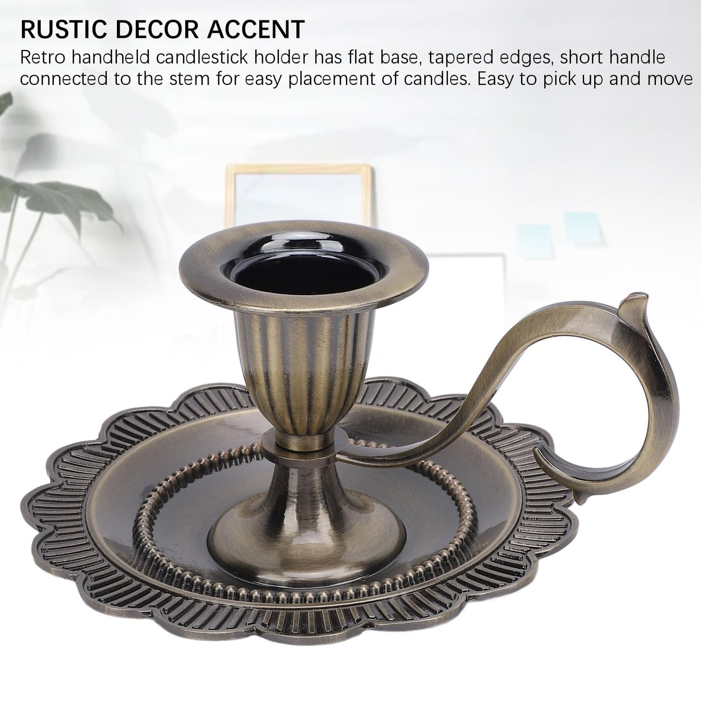 Retro Candlestick Holder, Handheld Table Candlelight Stand with Flat Base, for Romantic Dinners, Home Decoration, Fireplaces (Antique Bronze)
