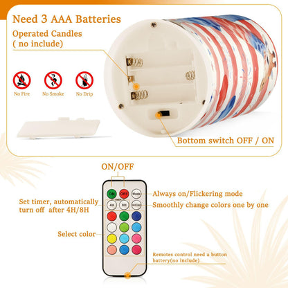 JULYTO Flameless Candles with Remote and Timer Pillar Set of 2 Flag Giraffe Fireworks Flickering Led Battery Operated Candles for Home Holiday Party Wedding (Not Include Battery),