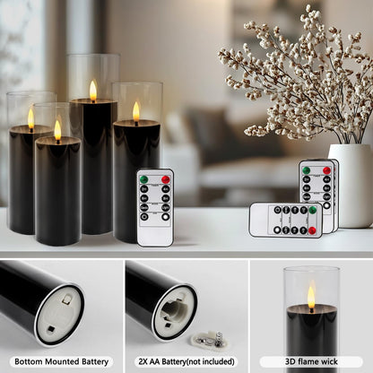 fclayvts 24Pack Black Flickering Flameless LED Candles with Remote & Timer, Small Pillar Acrylic LED Candles Perfect for Indoor/Outdoor Decor,Wedding,BBQ and Gift - Easily Create a Magical Atmosphere.