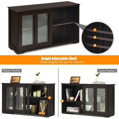 Byroce Sideboard Buffet Cabinet, Stackable Storage Coffee Bar Cabinet with Adjustable Shelf & Glass Sliding Doors, Wood Cupboard Credenza Console Table for Kitchen Dining Living Room (1, Coffee)