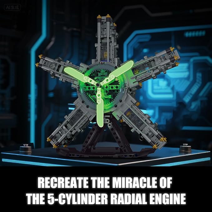 5-Cylinder Radial Engine Building Set Build Your Own Mini Military Plane Engine Model Kit That Runs Compatible with Lego WW2 STEM Toy Gifts for Adults &amp Teens Boys 8-14+ (863 PCS)