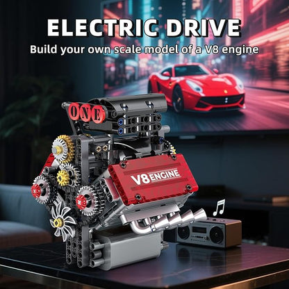 V8 Engine Building SetV8 Engine Model kit that RunBuild Your Own STEM Mini V8 Model Engine Kit with Battery and Motor8-Cylinder Car Engine Building Engineering Toys for Kids Adults(478PCS)