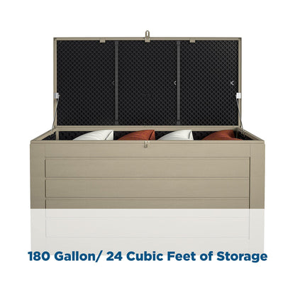Cosco Outdoor Living 180 Gallon Patio Storage Box, Extra Large, Lockable Lid, Weather-Resistant, Tan/Brown