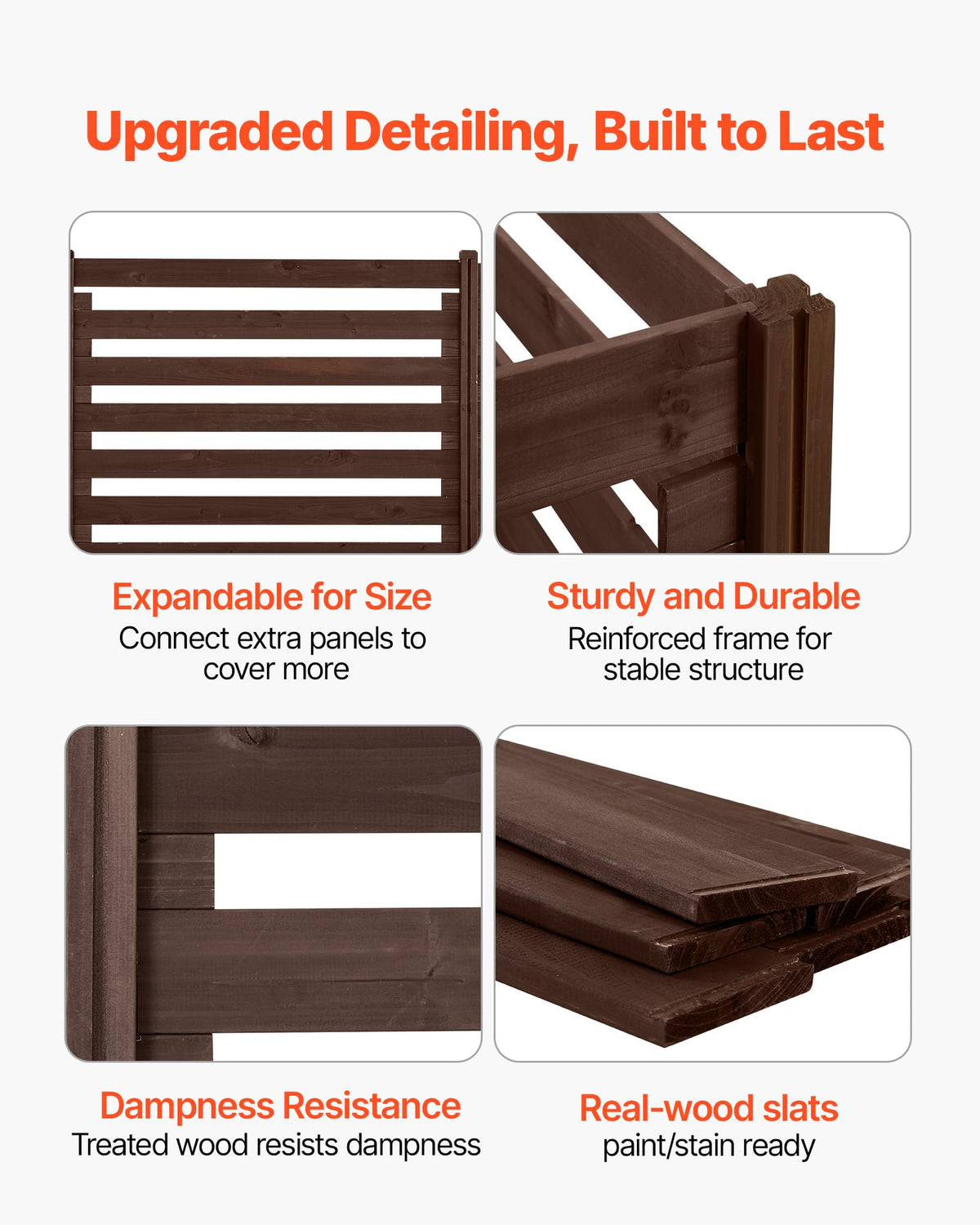 VEVOR Wooden Privacy Fence, 48 x 37 inch Air Conditioner Fence, 3 Panel Solid Outdoor Wood Privacy Screen with Metal Stakes, Steel Frame, Trash Can Hider Fences Suitable for Garden, Pool