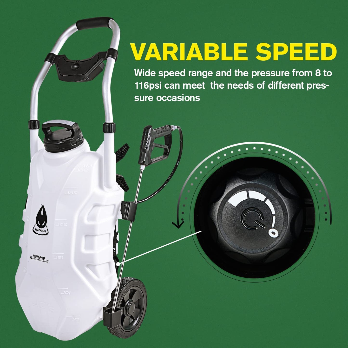 ALIENTABI 8 Gallon Backpack Sprayer with a Cart, Self-Cleaning Garden Sprayer, Heavy Duty Sprayer for Weeding, Cleaning, No Gear Limit, Variable Pressure